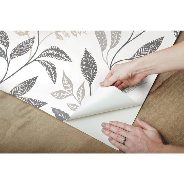 Cottage Vine Grey Peel & Stick Wallpaper with Whimsical Botanical Floral Pattern - York RMK12178PLW
