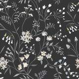 Meadow Mix Black Peel & Stick Wallpaper with Whimsical Botanical Flowers Pattern - York RMK12179PLW