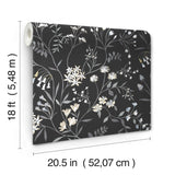 Meadow Mix Black Peel & Stick Wallpaper with Whimsical Botanical Flowers Pattern - York RMK12179PLW