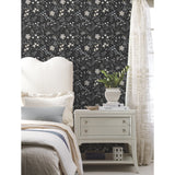 Meadow Mix Black Peel & Stick Wallpaper with Whimsical Botanical Flowers Pattern - York RMK12179PLW