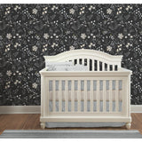 Meadow Mix Black Peel & Stick Wallpaper with Whimsical Botanical Flowers Pattern - York RMK12179PLW