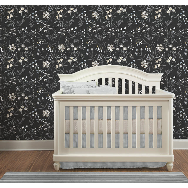 Meadow Mix Black Peel & Stick Wallpaper with Whimsical Botanical Flowers Pattern - York RMK12179PLW