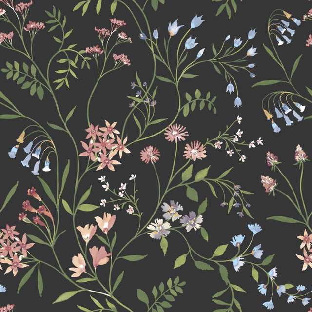 Meadow Mix Pink Peel & Stick Wallpaper with Whimsical Botanical Floral Pattern - York RMK12180PLW