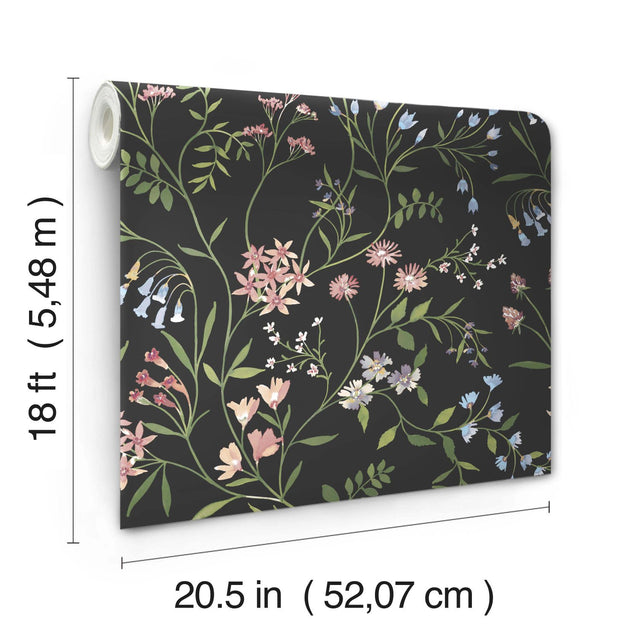 Meadow Mix Pink Peel & Stick Wallpaper with Whimsical Botanical Floral Pattern - York RMK12180PLW