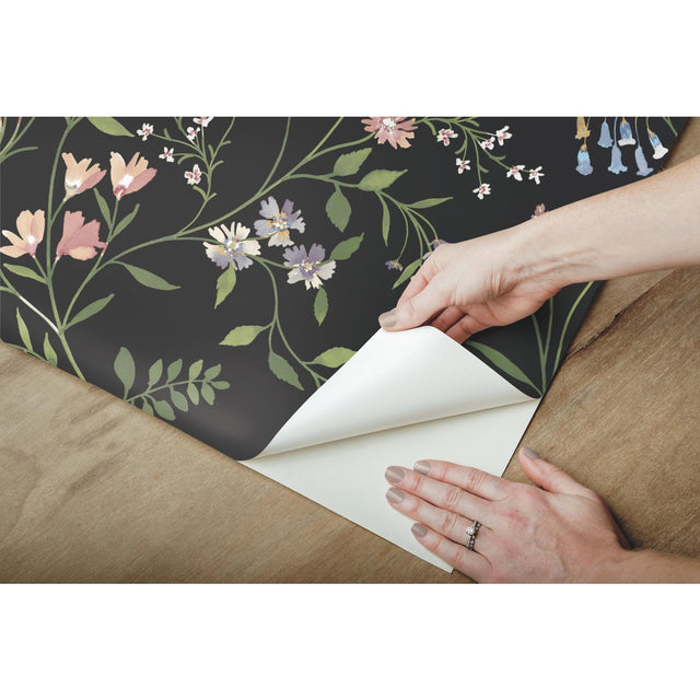 Meadow Mix Pink Peel & Stick Wallpaper with Whimsical Botanical Floral Pattern - York RMK12180PLW