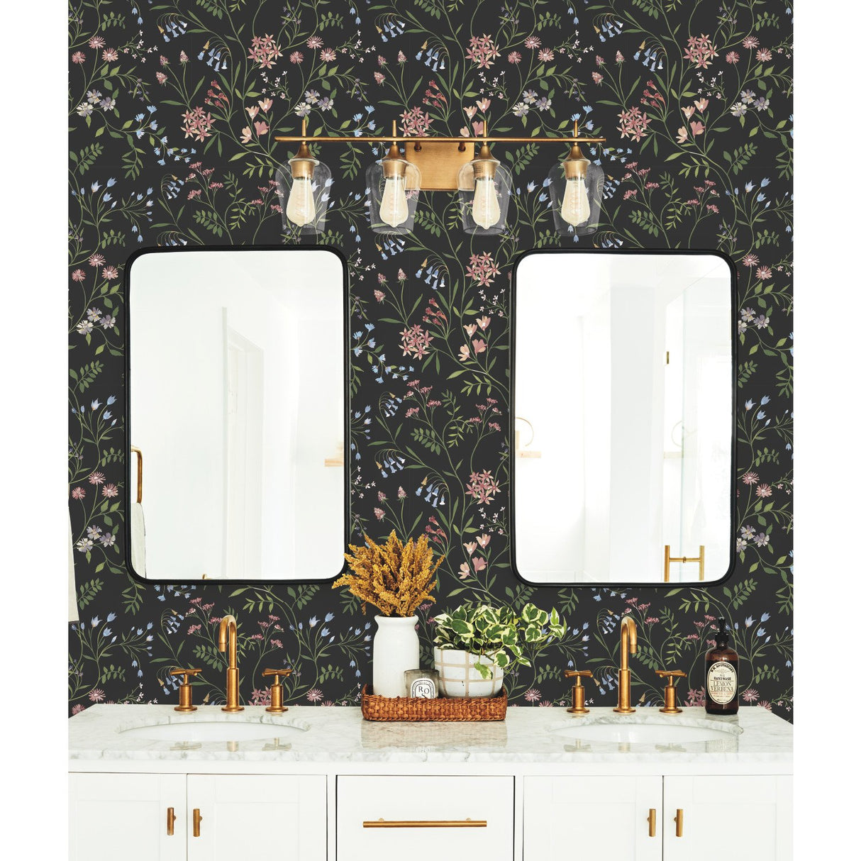 Meadow Mix Pink Peel & Stick Wallpaper with Whimsical Botanical Floral Pattern - York RMK12180PLW