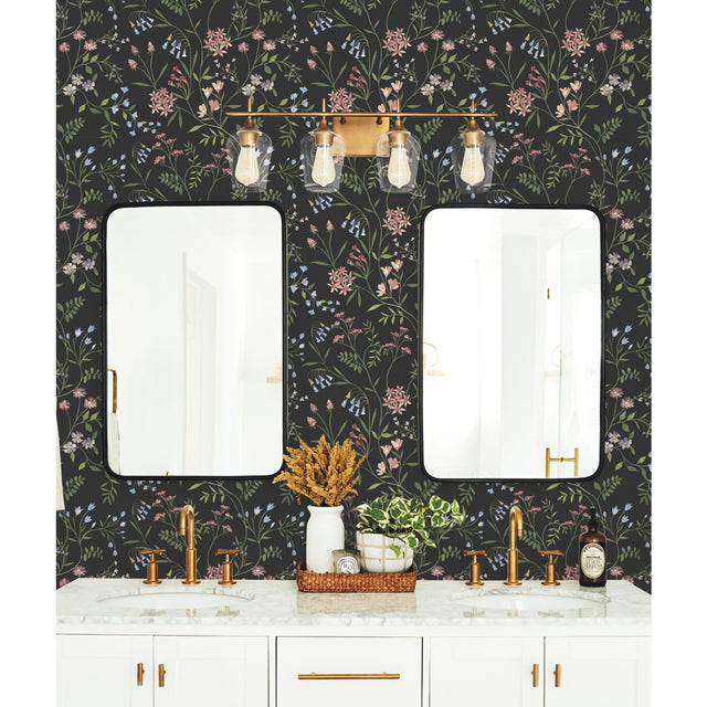 Meadow Mix Pink Peel & Stick Wallpaper with Whimsical Botanical Floral Pattern - York RMK12180PLW