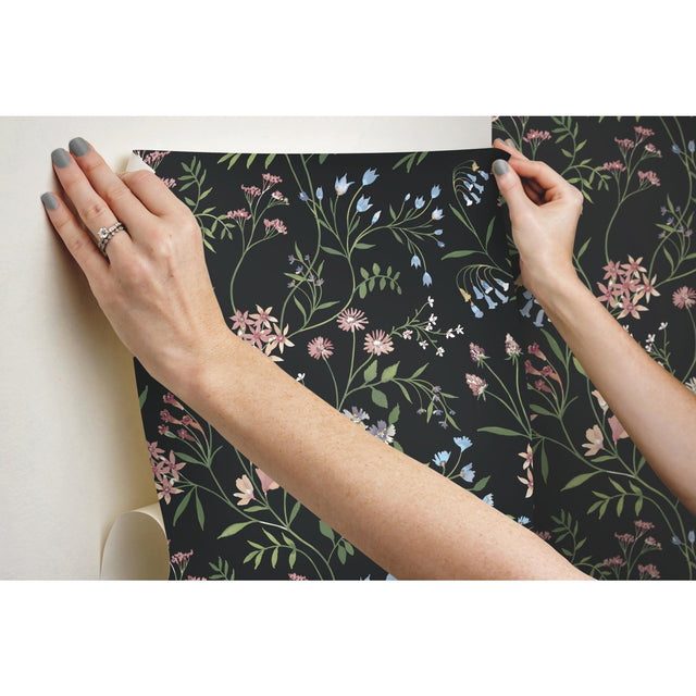 Meadow Mix Pink Peel & Stick Wallpaper with Whimsical Botanical Floral Pattern - York RMK12180PLW