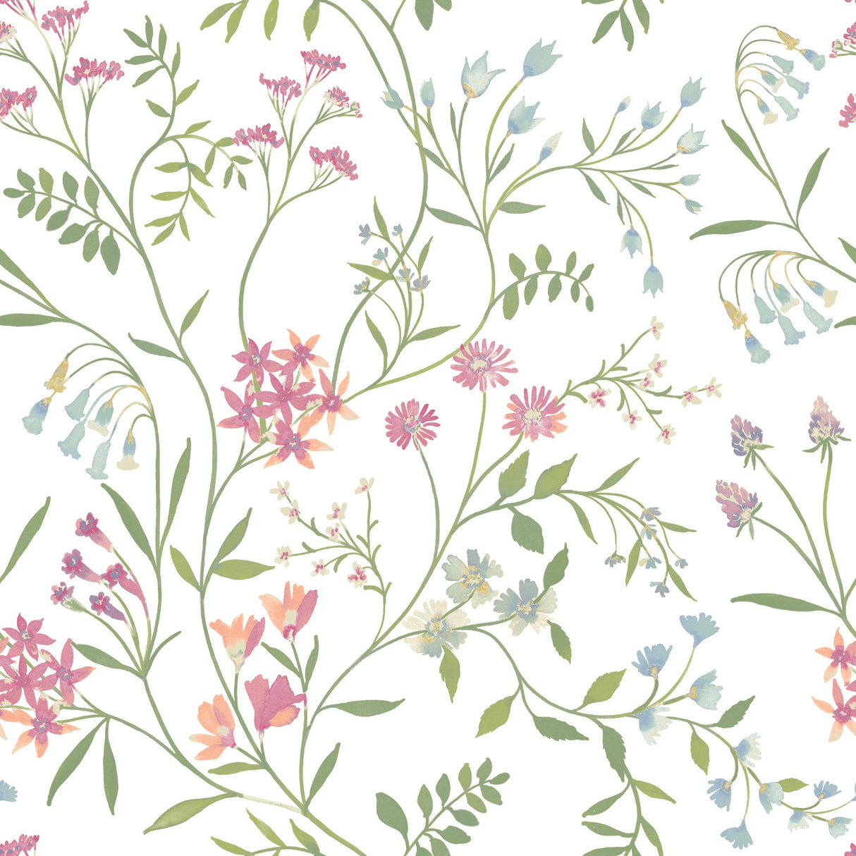 Meadow Mix Pink Peel & Stick Wallpaper with Whimsical Botanical Floral Pattern - York RMK12181PLW