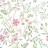 Meadow Mix Pink Peel & Stick Wallpaper with Whimsical Botanical Floral Pattern - York RMK12181PLW