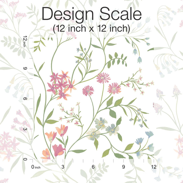 Meadow Mix Pink Peel & Stick Wallpaper with Whimsical Botanical Floral Pattern - York RMK12181PLW