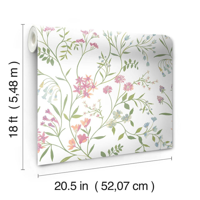 Meadow Mix Pink Peel & Stick Wallpaper with Whimsical Botanical Floral Pattern - York RMK12181PLW