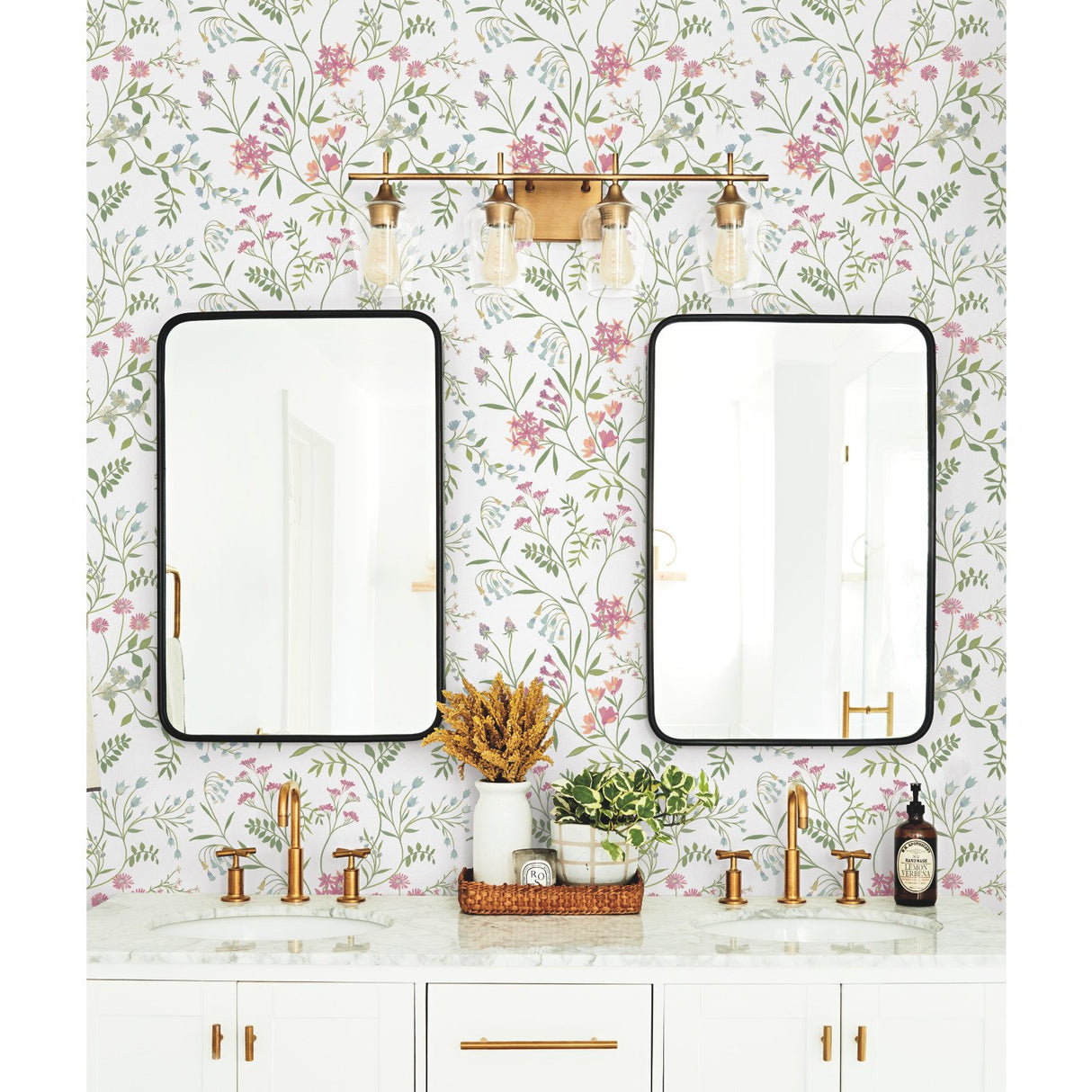 Meadow Mix Pink Peel & Stick Wallpaper with Whimsical Botanical Floral Pattern - York RMK12181PLW