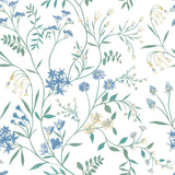 Meadow Mix Blue Peel & Stick Wallpaper with Botanical Floral Pattern, Whimsical Style - York RMK12182PLW