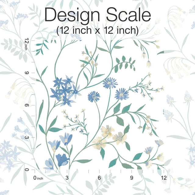 Meadow Mix Blue Peel & Stick Wallpaper with Botanical Floral Pattern, Whimsical Style - York RMK12182PLW