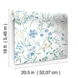 Meadow Mix Blue Peel & Stick Wallpaper with Botanical Floral Pattern, Whimsical Style - York RMK12182PLW
