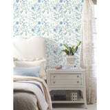 Meadow Mix Blue Peel & Stick Wallpaper with Botanical Floral Pattern, Whimsical Style - York RMK12182PLW