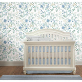Meadow Mix Blue Peel & Stick Wallpaper with Botanical Floral Pattern, Whimsical Style - York RMK12182PLW