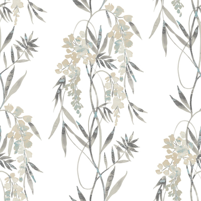 Nouveaux Wisteria Taupe Peel & Stick Wallpaper with Botanical Floral Pattern, Whimsical Style - York RMK12183PLW