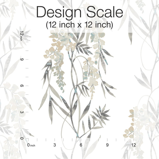 Nouveaux Wisteria Taupe Peel & Stick Wallpaper with Botanical Floral Pattern, Whimsical Style - York RMK12183PLW