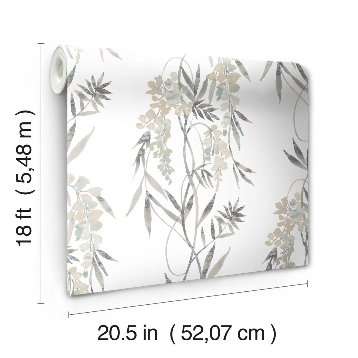 Nouveaux Wisteria Taupe Peel & Stick Wallpaper with Botanical Floral Pattern, Whimsical Style - York RMK12183PLW