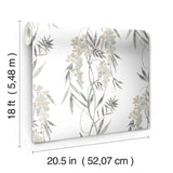Nouveaux Wisteria Taupe Peel & Stick Wallpaper with Botanical Floral Pattern, Whimsical Style - York RMK12183PLW