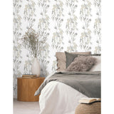 Nouveaux Wisteria Taupe Peel & Stick Wallpaper with Botanical Floral Pattern, Whimsical Style - York RMK12183PLW