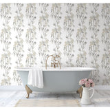 Nouveaux Wisteria Taupe Peel & Stick Wallpaper with Botanical Floral Pattern, Whimsical Style - York RMK12183PLW