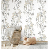 Nouveaux Wisteria Taupe Peel & Stick Wallpaper with Botanical Floral Pattern, Whimsical Style - York RMK12183PLW