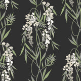 Nouveaux Wisteria Green Peel & Stick Wallpaper with Botanical Floral Pattern, Whimsical Style - York RMK12184PLW