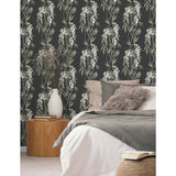 Nouveaux Wisteria Green Peel & Stick Wallpaper with Botanical Floral Pattern, Whimsical Style - York RMK12184PLW