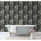 Nouveaux Wisteria Green Peel & Stick Wallpaper with Botanical Floral Pattern, Whimsical Style - York RMK12184PLW
