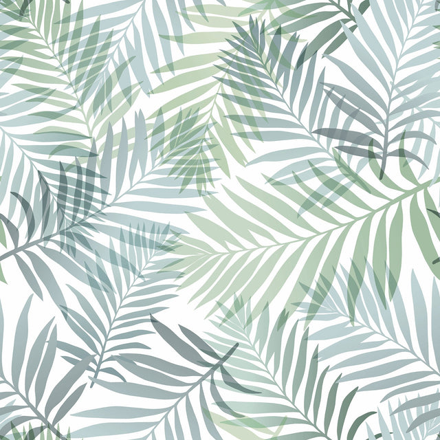 Tropical Vibe Blue Peel & Stick Wallpaper with Botanical Leaf Motif - York RMK12186PLW