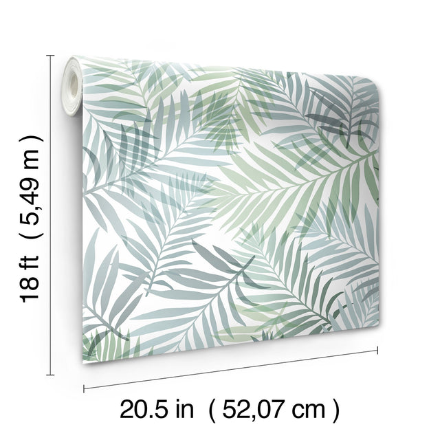 Tropical Vibe Blue Peel & Stick Wallpaper with Botanical Leaf Motif - York RMK12186PLW