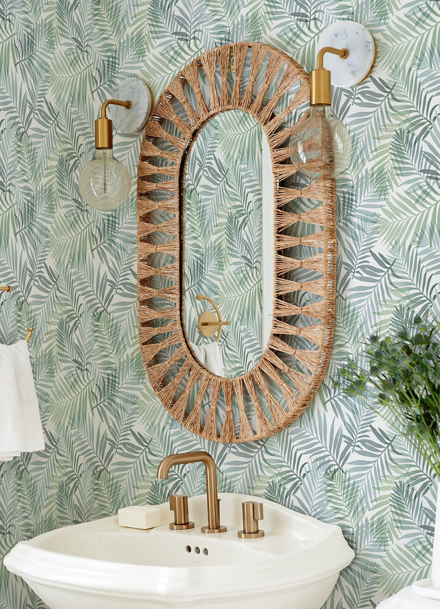 Tropical Vibe Blue Peel & Stick Wallpaper with Botanical Leaf Motif - York RMK12186PLW