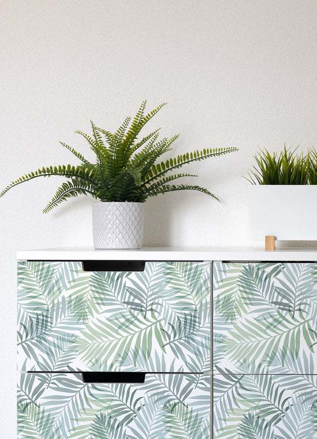 Tropical Vibe Blue Peel & Stick Wallpaper with Botanical Leaf Motif - York RMK12186PLW