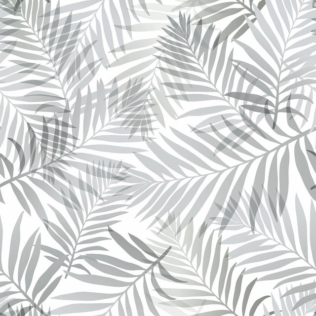 Tropical Vibe Grey Peel & Stick Wallpaper with Botanical Leaves Pattern, Tropical Style - York RMK12187PLW