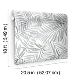 Tropical Vibe Grey Peel & Stick Wallpaper with Botanical Leaves Pattern, Tropical Style - York RMK12187PLW