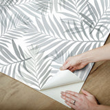 Tropical Vibe Grey Peel & Stick Wallpaper with Botanical Leaves Pattern, Tropical Style - York RMK12187PLW