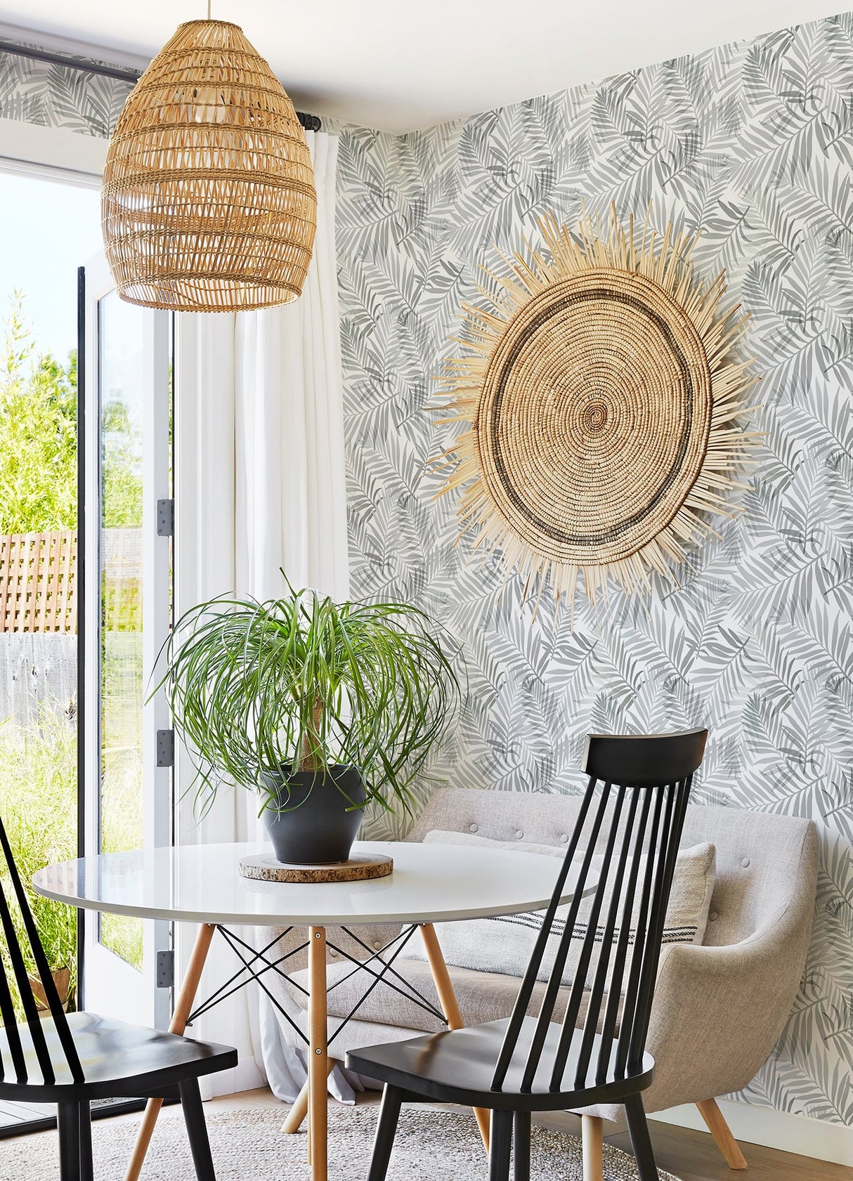 Tropical Vibe Grey Peel & Stick Wallpaper with Botanical Leaves Pattern, Tropical Style - York RMK12187PLW