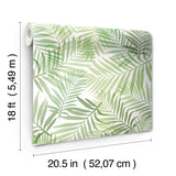 Tropical Vibe Green Peel & Stick Wallpaper with Botanical Leaves Motif - York RMK12188PLW