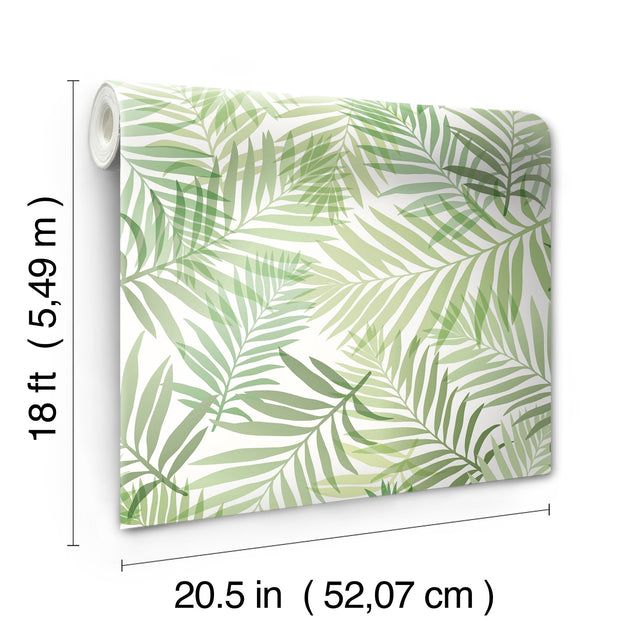 Tropical Vibe Green Peel & Stick Wallpaper with Botanical Leaves Motif - York RMK12188PLW