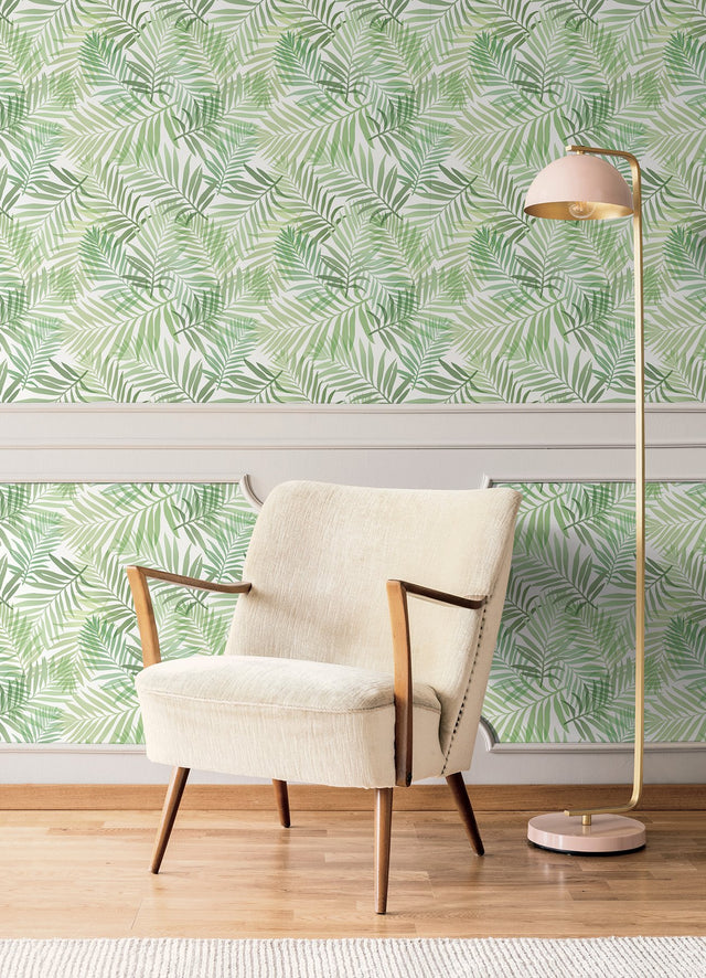 Tropical Vibe Green Peel & Stick Wallpaper with Botanical Leaves Motif - York RMK12188PLW