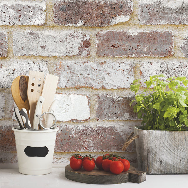 Reclaimed Brick Brown Peel & Stick Wallpaper with Industrial Brick Pattern - York RMK12194PL