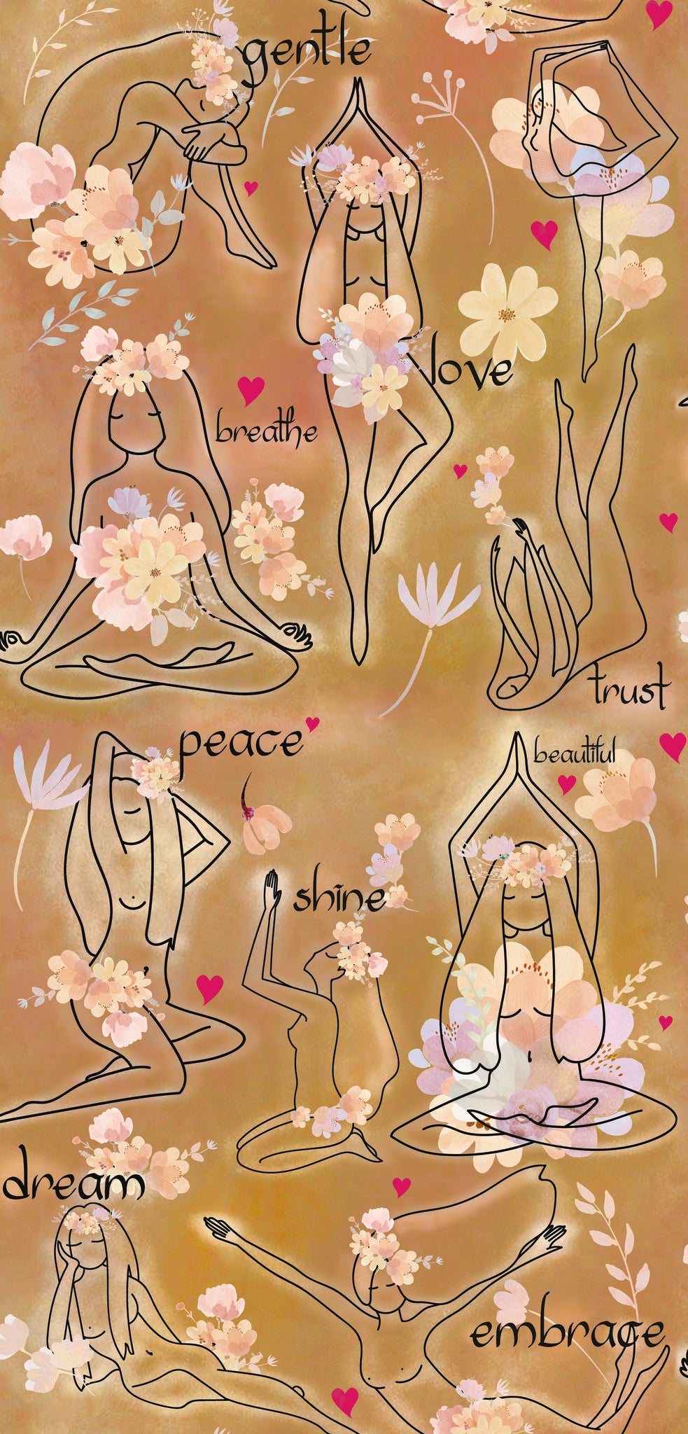 Yoga Goddesses Brown Peel & Stick Wallpaper