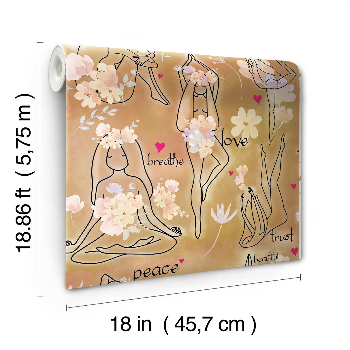 Yoga Goddesses Brown Peel & Stick Wallpaper