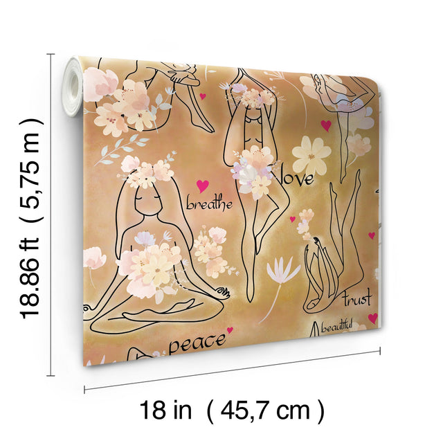 Yoga Goddesses Brown Peel & Stick Wallpaper