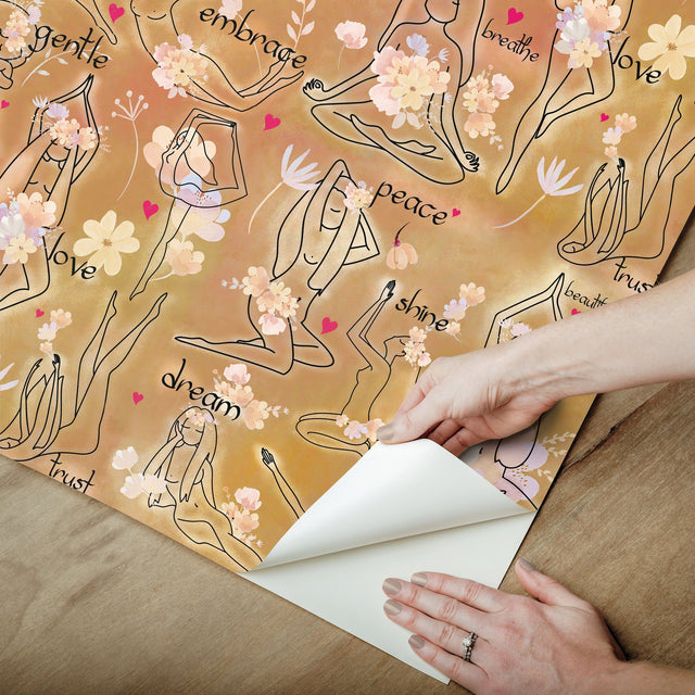 Yoga Goddesses Brown Peel & Stick Wallpaper