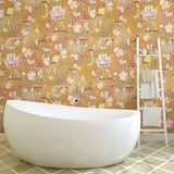 Yoga Goddesses Brown Peel & Stick Wallpaper