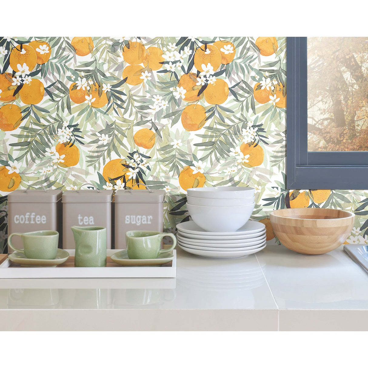 Orange Blossom Orange Peel & Stick Wallpaper with Fruit Motif - York RMK12199RL